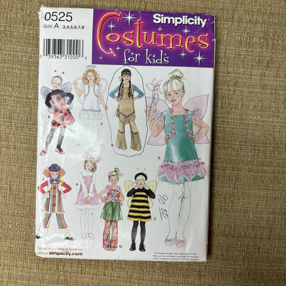 Simplicity Costumes Kids Various 0525 Size 3-8 Uncut Fairy Bee Angel Clown